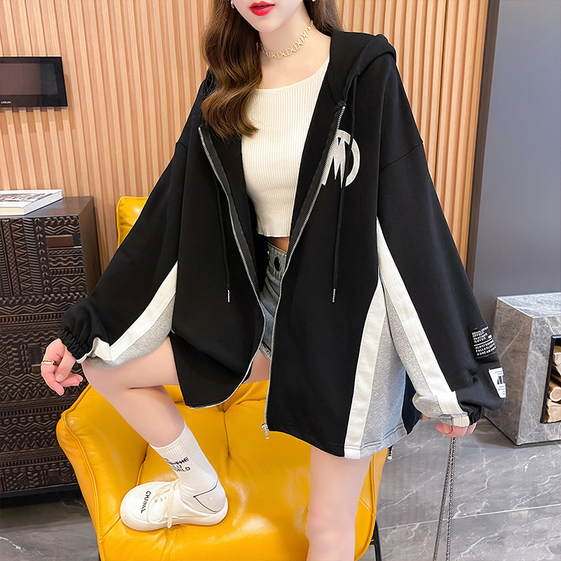 2021 autumn winter new korean loose large medium and long zipper cardigan thin coat casual hooded women's sweater, Blue;black
2021 autumn winter new korean loose large medium and long zipper cardigan thin coat casual hooded women's sweater, Blue;black