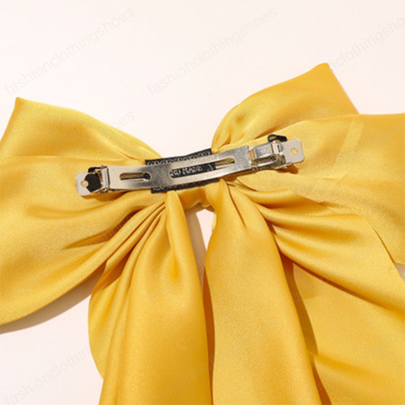 2021 Fashion Bowknot Streamer Hairpin Woman Girls Satin Ribbon Barrette Bow Back Head Spring Clip Headwear Female Hair Accessories