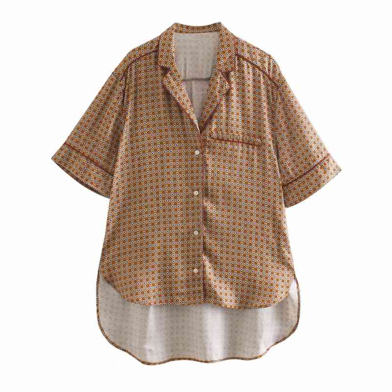Spring Women Geometric Printing Pajamasstyle Short Sleeve Blouse Female Shirt Casual Lady Loose Tops Blusas S8682 210430