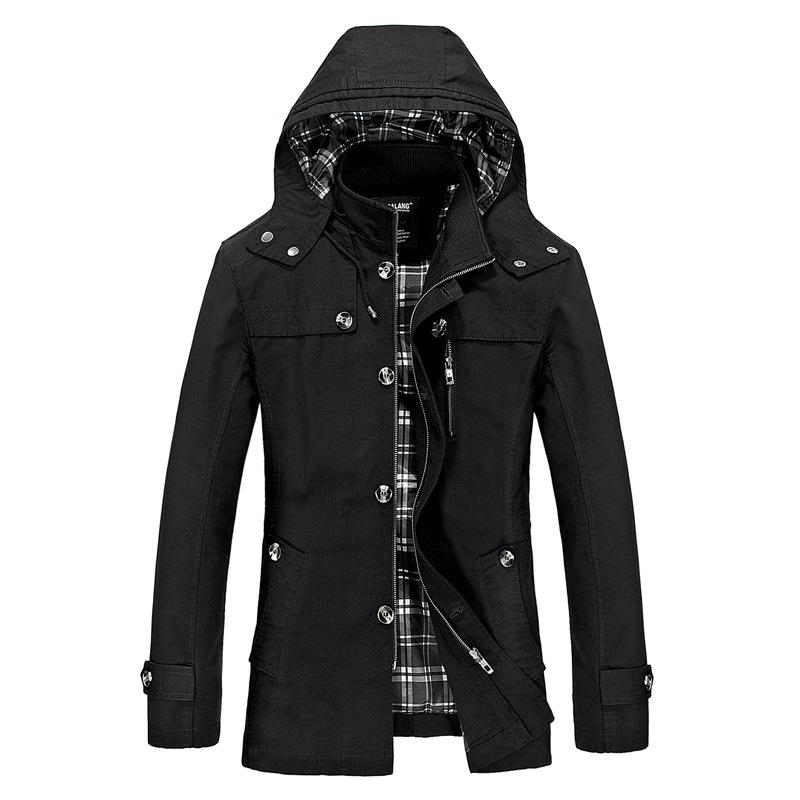 Men's Trench Coats Spring And Autumn Large Size Coat Korean Version Of The Slim Long Hooded Thick Cotton