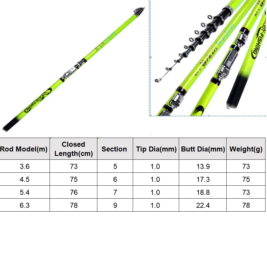 Fishing Carbon Fiber Telescopic Rod Combo Lightweight Spinning Rods For Sea Saltwater & Freshwater FishingRod Kit 3.6m 4.5m 5.4m 6.3m
Fishing Carbon Fiber Telescopic Rod Combo Lightweight Spinning Rods For Sea Saltwater & Freshwater FishingRod Kit 3.6m 4.5m 5.4m 6.3m