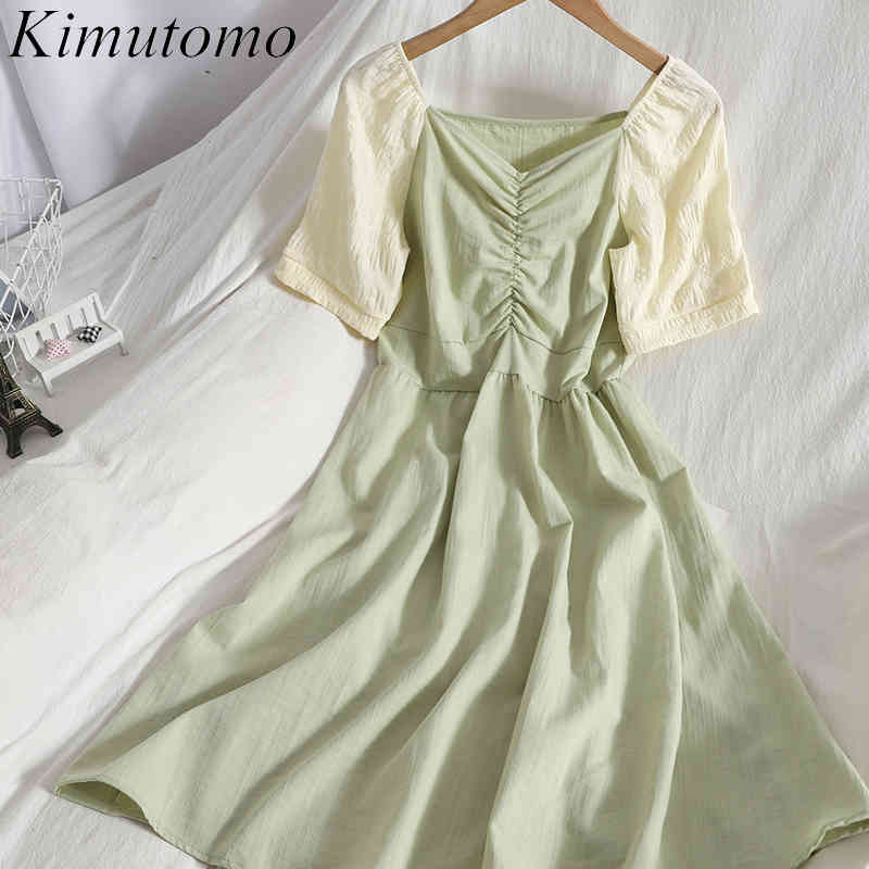 Kimutomo Summer Style Dress Women Elegant Splicing Color Contrast Short Sleeve Age Reducing Girls V-neck Slim Vestido 210521, Green
Kimutomo Summer Style Dress Women Elegant Splicing Color Contrast Short Sleeve Age Reducing Girls V-neck Slim Vestido 210521, Green