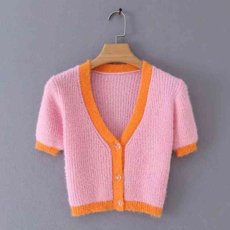 Spring Fore Pink lemons cropped cardigan women crop sweater korean streetwear v-neck womens sweet 210521