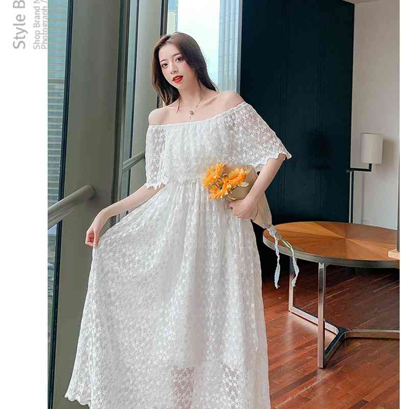 White Embroidery Dress Elegant Sexy Off Shoulder Maxi Beach Dresses Women Boho Summer Clothes Fashion Vestidos 210520