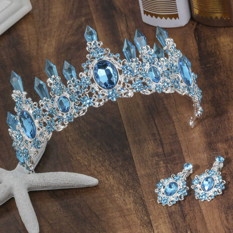 

Arrival Charming Blue Crystal Bridal Tiaras Crown Magnificent Diadem for Princess Wedding Hair Accessories 210616