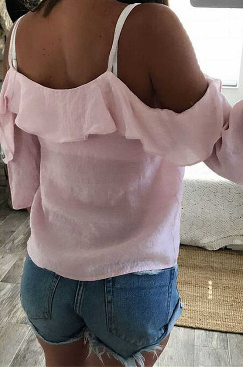 Off Shoulder Top Blouse Women Half Sleeve Spaghetti Strap Ruffle Womens Tops And Blouses Summer White Shirt Blusa 210607
