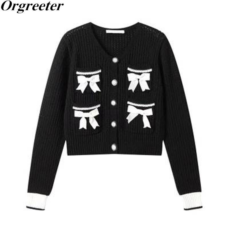 Sweet Bowknot decorated Cardigan Short Knit Tops Spring Fall Women' Hollow out Long Sleeve Single-breasted Thin Sweater 210525, White
Sweet Bowknot decorated Cardigan Short Knit Tops Spring Fall Women' Hollow out Long Sleeve Single-breasted Thin Sweater 210525, White