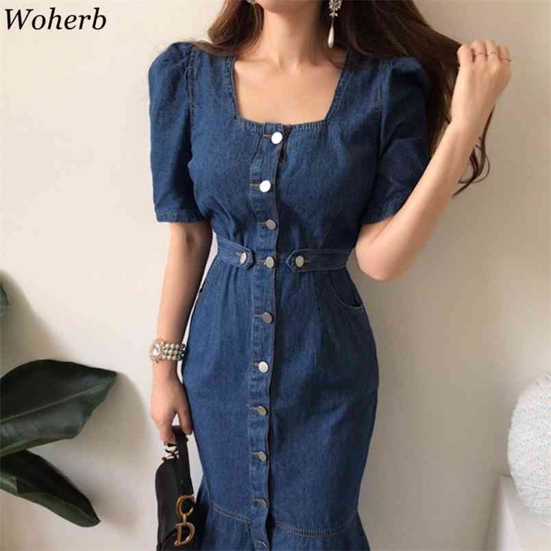 Denim Mermaid Dress Women Elegant Bodycon Korean Robe High Waist Square Collar Maxi Dresses Single Breasted Vestidos 210519, Deep blue 
Denim Mermaid Dress Women Elegant Bodycon Korean Robe High Waist Square Collar Maxi Dresses Single Breasted Vestidos 210519, Deep blue