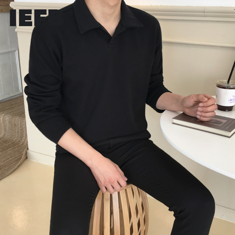 IEFB men's clothing long sleeve polo shirt spring Korean fashion cotton casual black tops for male basic trend clothes 210524