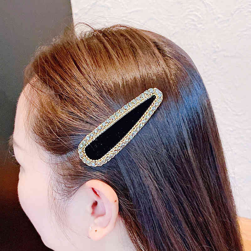 Hair Jewelry Accessories Temperament Flocking Rhinestone Square Bb Clip Korean Version Simple Broken Drop Autumn and Winter Bangs