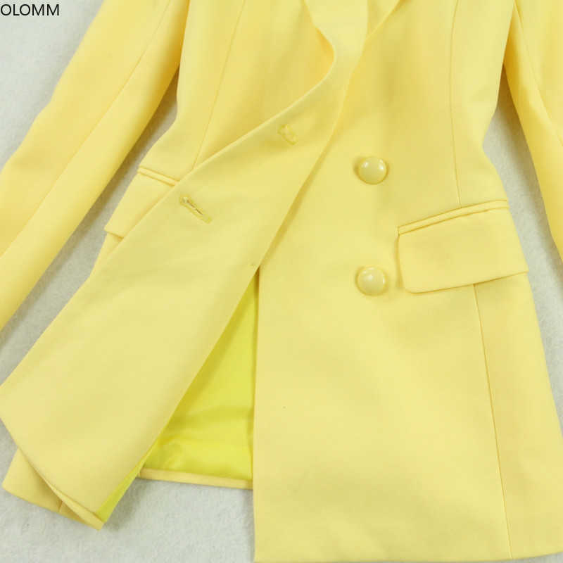 Women's skirt suit feminine office jacket two-piece Fall yellow blazer high quality Slim-fit hip 210527