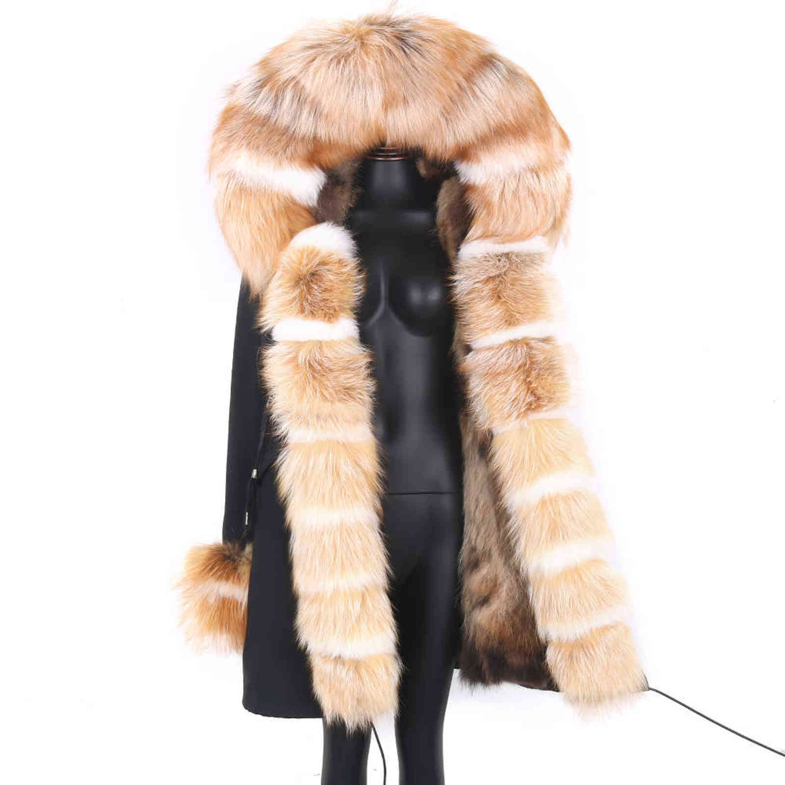 Winter Jacket 7XL Women Waterproof Long Parka Real Fur Coat Natural Raccoon Fur Collar Outerwear Streetwear Fur Coat 211123