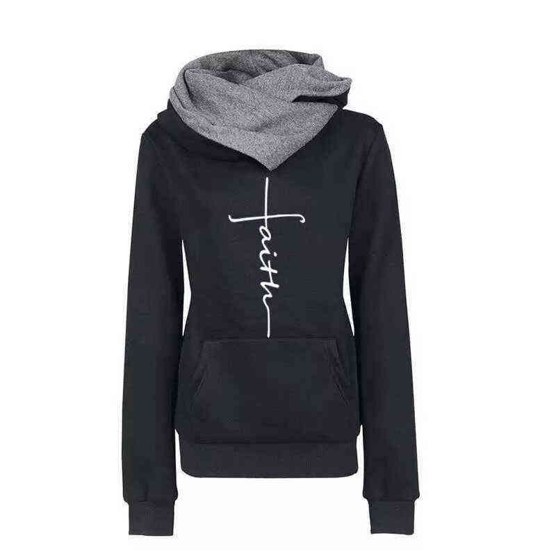 Autumn Winter Hoodies Sweatshirts Women Faith Embroidered Sweatshirt Long Sleeve Pullovers Christmas Casual Warm Hooded Tops 211109