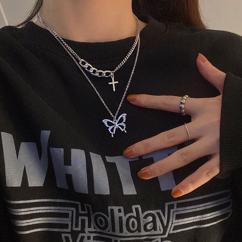 Pendant Necklaces Korean Fashion Hip Hop Jewelry Accessories Silver Color Double Layer Chain Geometric Cross Butterfly Necklace For Women
Pendant Necklaces Korean Fashion Hip Hop Jewelry Accessories Silver Color Double Layer Chain Geometric Cross Butterfly Necklace For Women