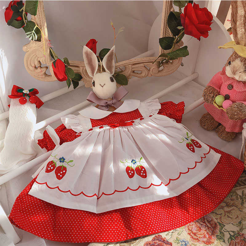 Baby Girls Summer Vintage Red Strawberry Princess Dress Casual Dress for Baby Girls 100% Cotton Q0716