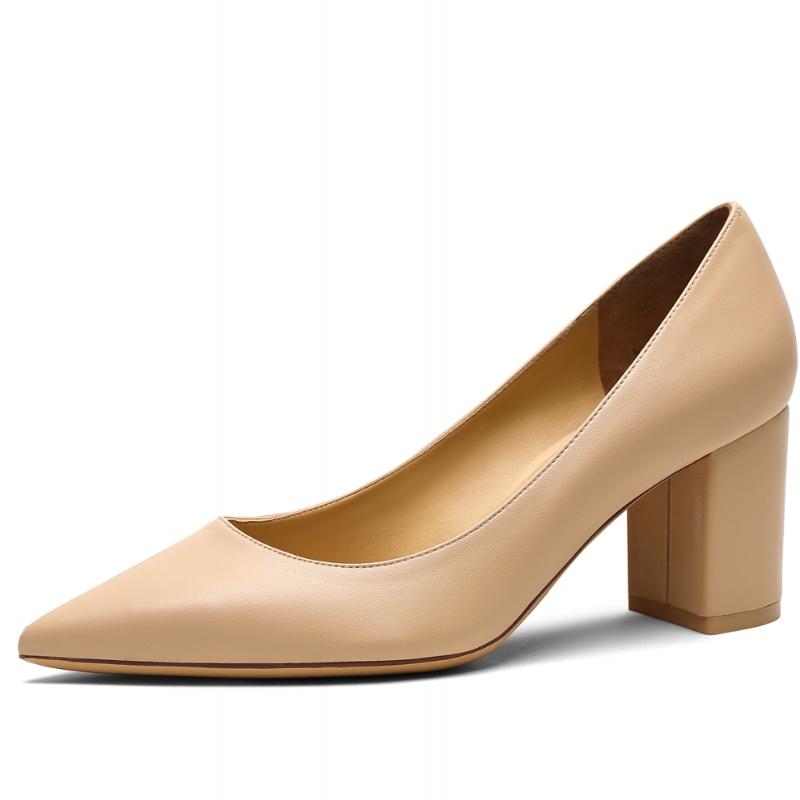 Spring Womens Pumps Woman Sheepskin Leather Shallow Pointed Toe High Square Heel Office Lady Elegant Shoes N0113 Dress, 6cm high heel shoes