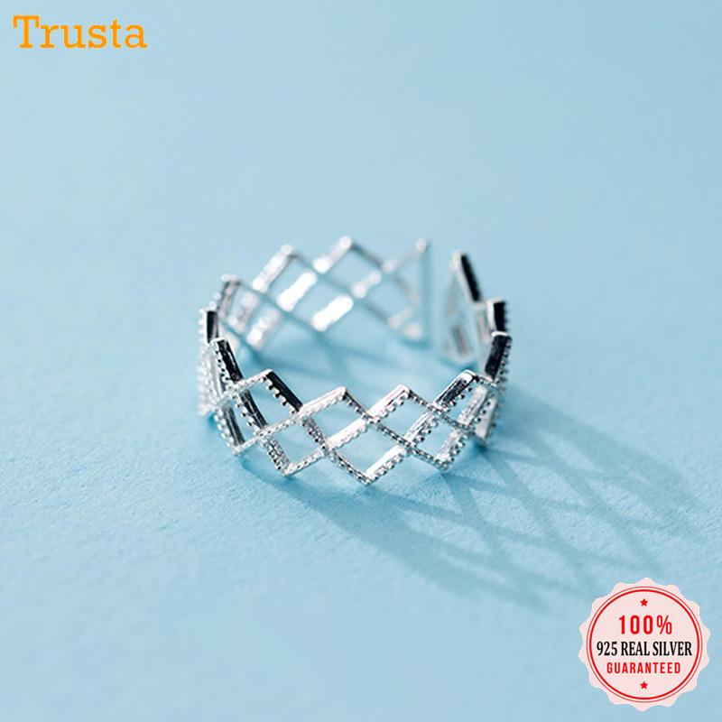 

Cluster Rings Trustdavis 100% 925 Solid Real Sterling Silver Hollow Rhombus Cocktail Opening Ring Sizable 5 6 7 For Women Girl Xmas Gift DA1