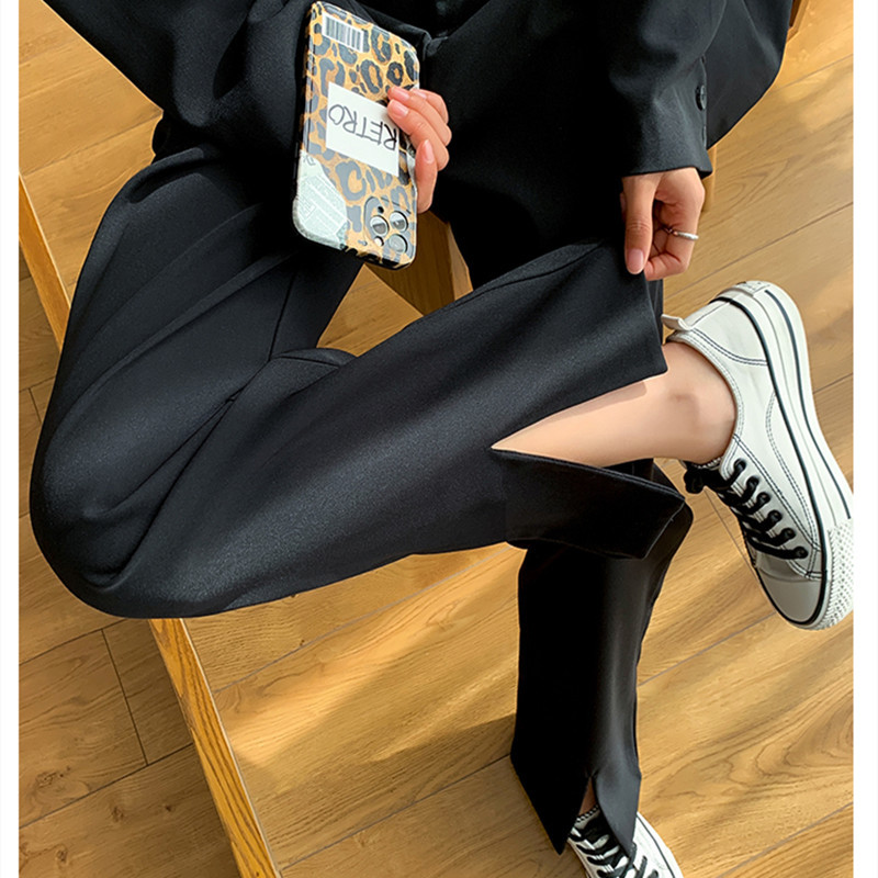 XS-3XL,4XL plus size Black suit straight trouser female spring and autumn high waist wide leg Long pants womens (N0005) 210423