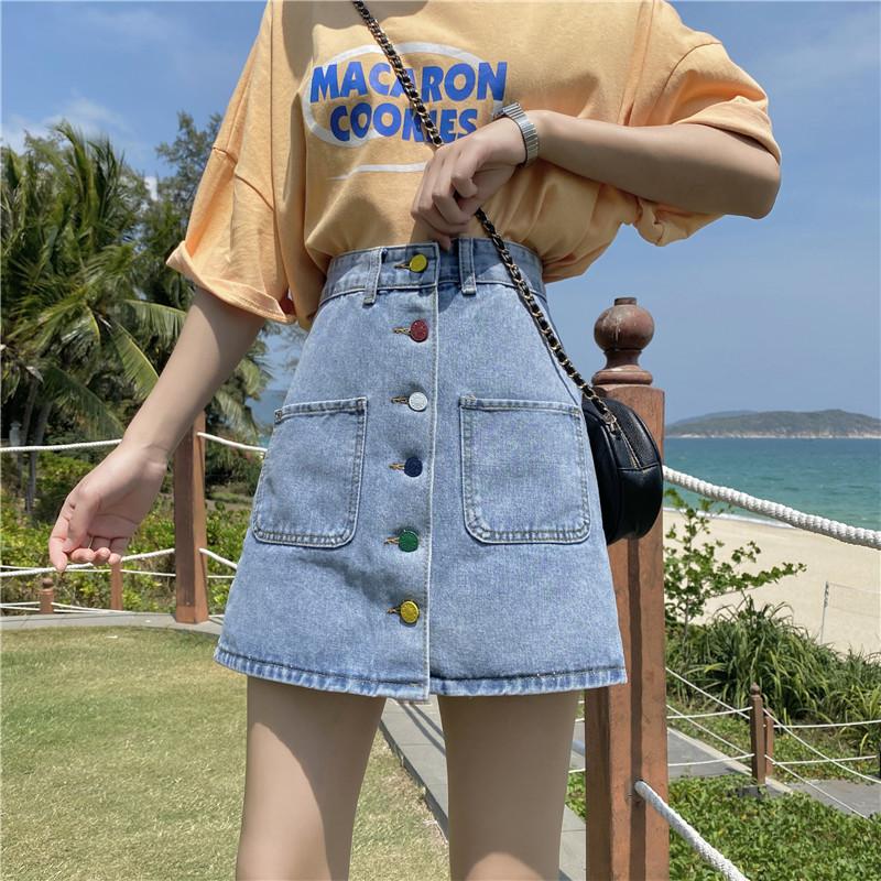 Skirts 2022 Summer Women Korean Fashion Short Jeans Mini Loose Blue With Pockets High Waist Casual Denim Vintage Female Y2K