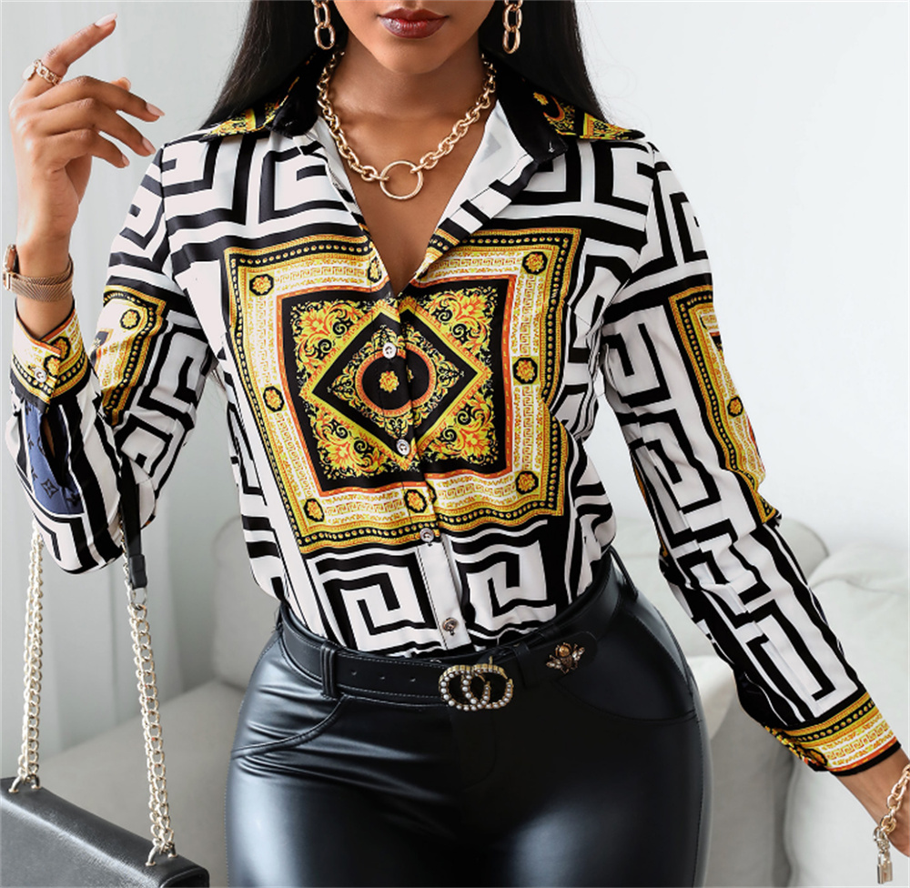 Designer Polo Shirts women' stitching tops fashion printed long-sleeved T-shirt sexy personality blouse shirt Causal Business Plaid Coats, Gold
Designer Polo Shirts women' stitching tops fashion printed long-sleeved T-shirt sexy personality blouse shirt Causal Business Plaid Coats, Gold