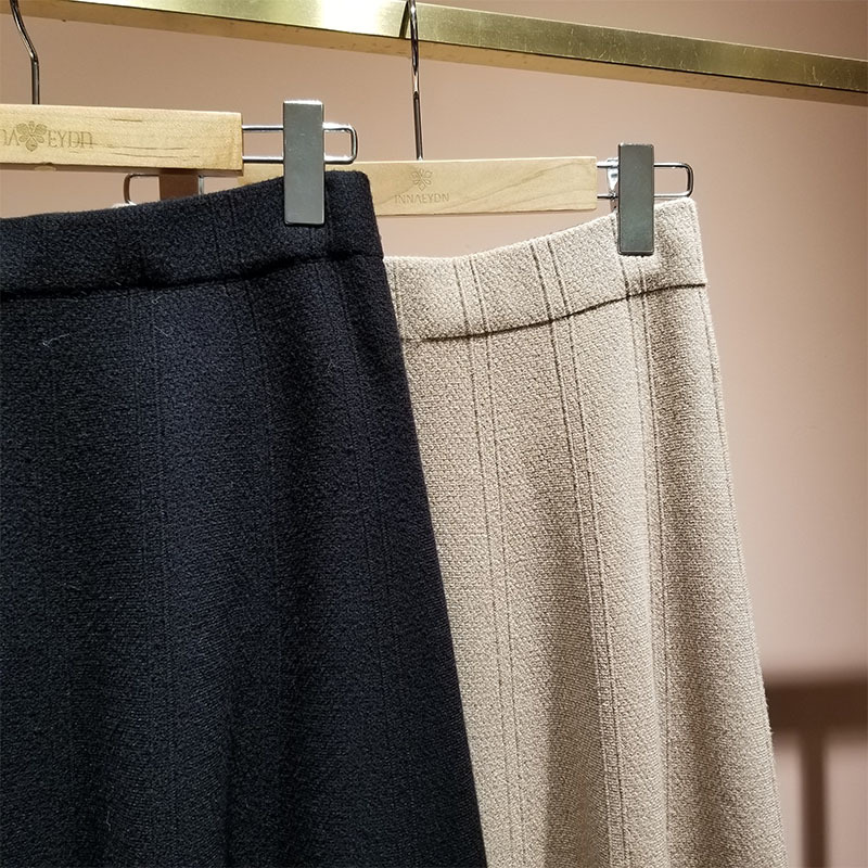 Winter Ladies Pure Color Elegant High Waist Warm Stretch Chic Bust A-Line Knitted Skirt Temperament 210521