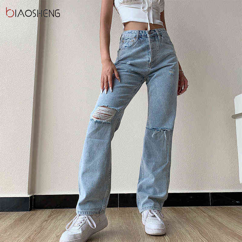 Pants Female Women's Jeans Large Size Boyfriend Jean Women y2k High Waist Mom Ripped Stright Trousers 211129