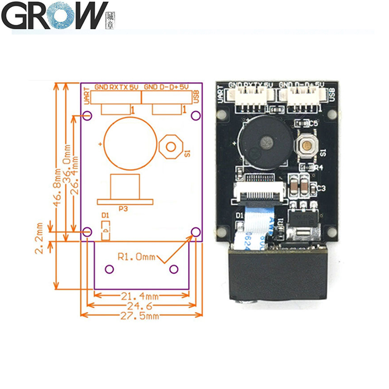 GROW GM77 640*480CMOS DC5V USB UART Interface 1D 2D Bar Code Qr Code Scanner Module Reader Long PDF417 Passport Code Readble