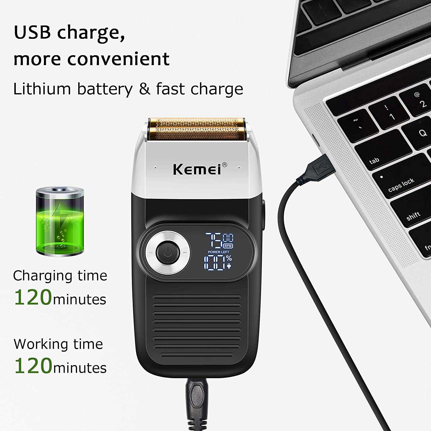 Kemei Foil Shavers for Men Electric Razor with Bald Trimming Cordless Electric Shavers with LED Display 2 in 1 P0817