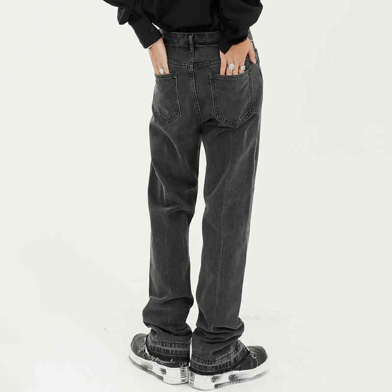 IEFB Spring Black Jeans For Men Korean Streetwear Fashion Denim Pants Slit Jeans For Male Vintage Loose Straight 9Y5056 210524