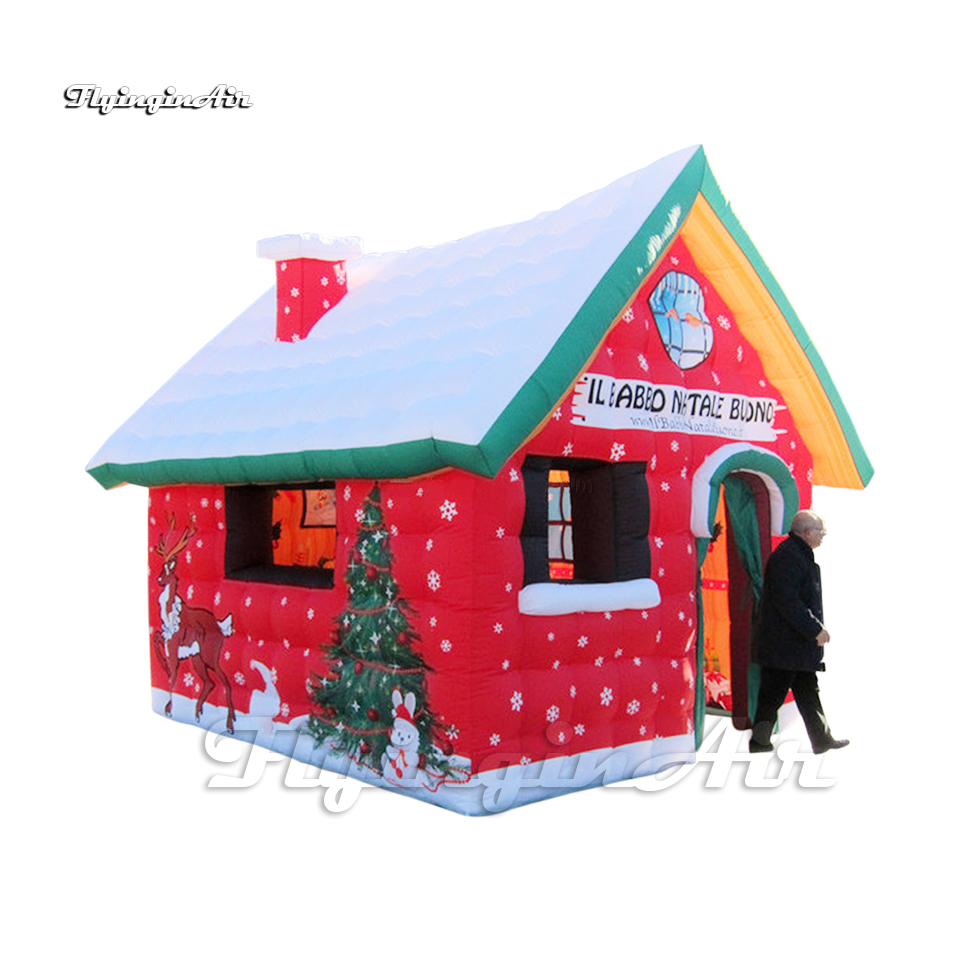 Outdoor Christmas Decorations Personalized Inflatable Tent 4m Red House Blow Up Village Cottage With Custom Printing For New Year