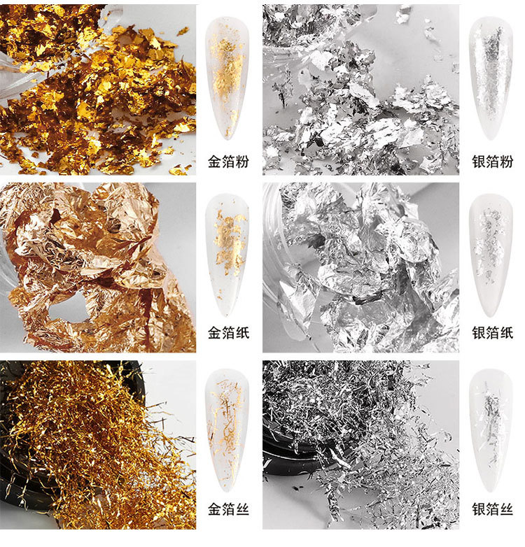 1 Box Gold Silver 3D Glitter Nail Art Sticker Irregular Aluminum Foil Paper DIY UV Gel Polish Nails Decoration Tools