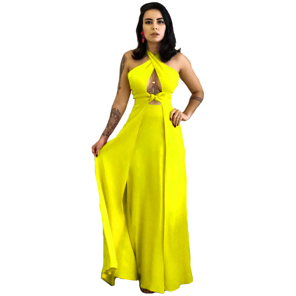 Women Dress Split Sleeveless Hollow Out Sexy Dresses Black Blue Yellow Long Summer Clothes Fashion 210524