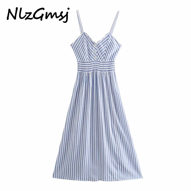 Dress Woman Striped Button Up Midi Sexy Strap Backless Ladies es Vintage Elastic Waist 04 210628, As picture
Dress Woman Striped Button Up Midi Sexy Strap Backless Ladies es Vintage Elastic Waist 04 210628, As picture