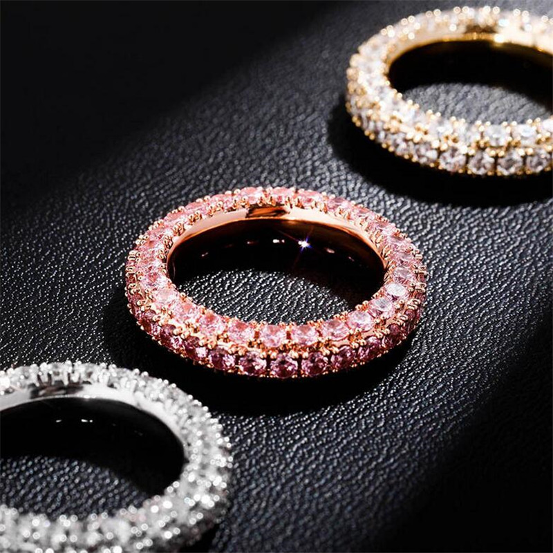 Ins Top Sell Wedding Rings Hip Hop Luxury Jewelry 14KT White Gold Fill 3 Rows 5A Cubic Zircon CZ Diamond Gemstones Women Engagement Band Ring Forf Lov