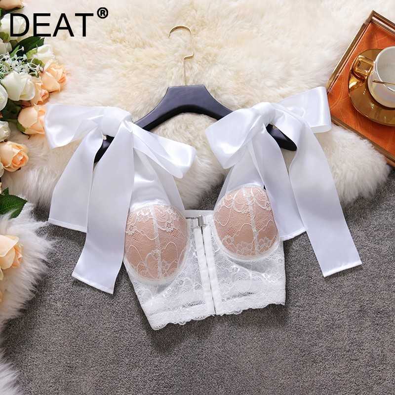 DEAT Women Sleeveless Slim Fit With Lace Bow Knot Camis Arrivals Sexy Temperament Fashion Spring Summer 11D1253 210709