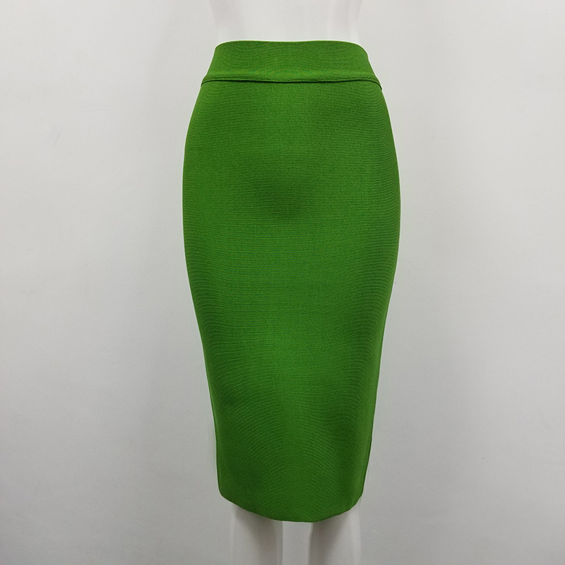 Top Quality ladies skirt Knee Length black yellow green rayon Bandage Pencil Women Fashion Formal Skirt free 210525