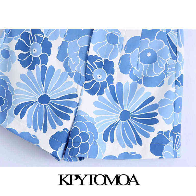 KPYTOMOA Women Chic Fashion Side Pockets Floral Print Bermuda Shorts Vintage High Waist Zipper Fly Female Short Pants Mujer 210724