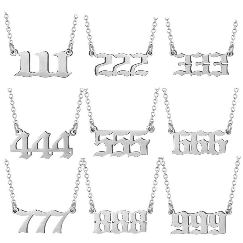 18K Gold Plated Stainless Steel Arabic Numeral Number Pendent Necklace Titanium Steel 111 222 444 555 999 Necklaces for Men Women Wedding Party Jewelr