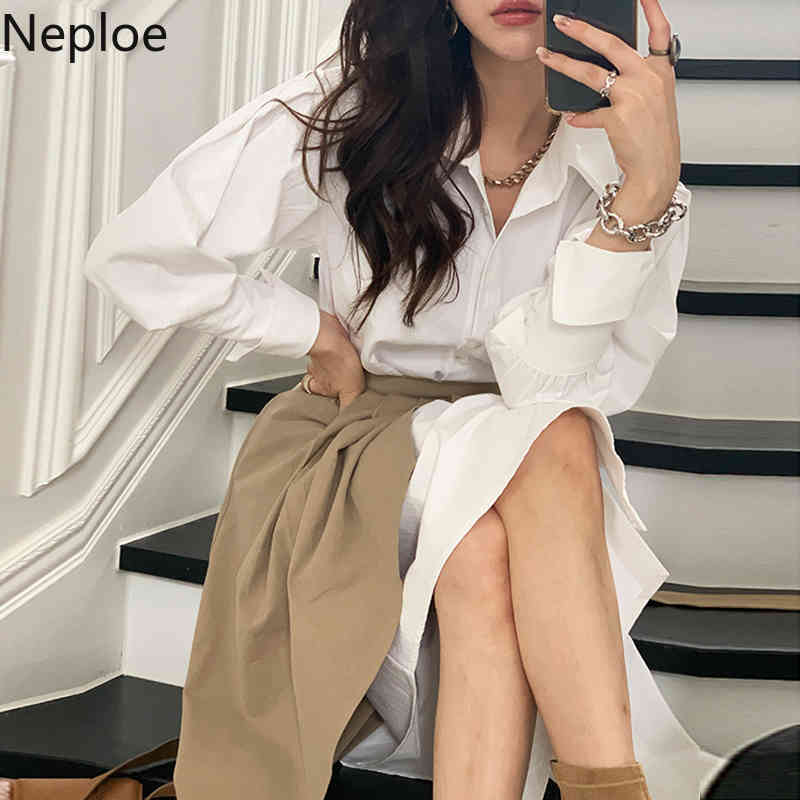 Neploe 2 Piece Outfits for Women Irregular Shirt Dress Pleated Korean Fashion Suit Fall Clothes Two Piece Set Female 4G056 210422
