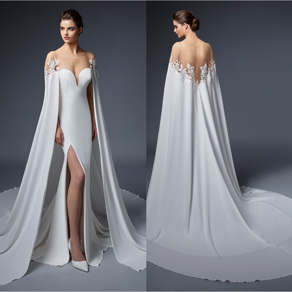 Unique Mermaid Wedding Dress With Longsleeve Backless Jewel Illusion Bodice Applique Organza Cowl Backs Formal Occasion Custom Made Tulle Floor-length