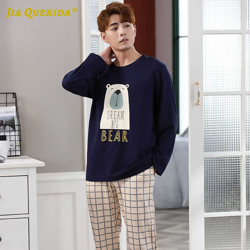 Long Sleeve Long Pants Sleepwear Fashion Style Casual Style Pajamas Set Plaid Printing Homesuit Homeclothes Man Clothes 211019