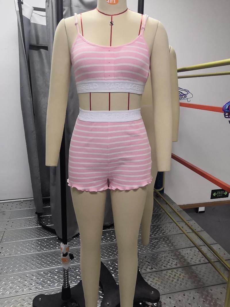 Women's Tracksuits 2021 Ruched Workout Active Wear Casual Sporty 2 Piece Striped Print Colorblock Frill Hem Cami Set