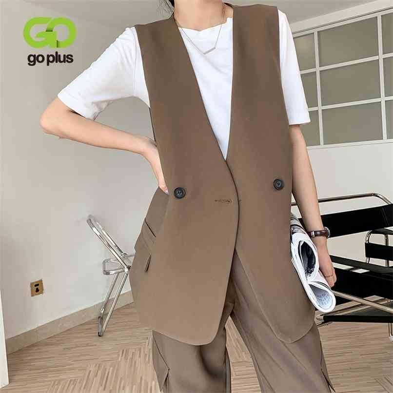 GOPLUS Winter Autumn Women's Vest Korean Style V-neck Open Stitch Vests Coats Womans Chaleco Mujer Abrigos Invierno 210819