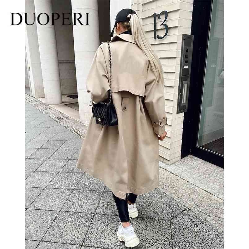 Women Long Trench Coat Oversized Sleeves Casual Fashion Windbreaker Woman Coats Outfit 210914