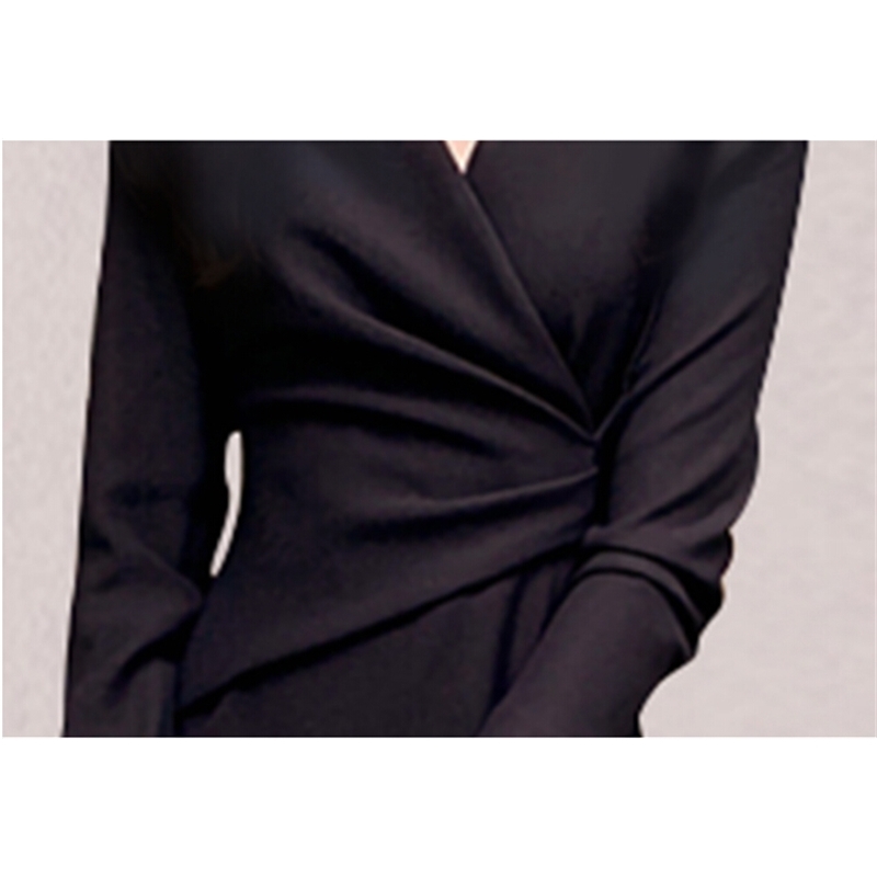High Quality Spring Elegant Black Sexy V-Neck Dress Women Vintage Ladies Long Sleeve Party Vestidos Clothes 210520