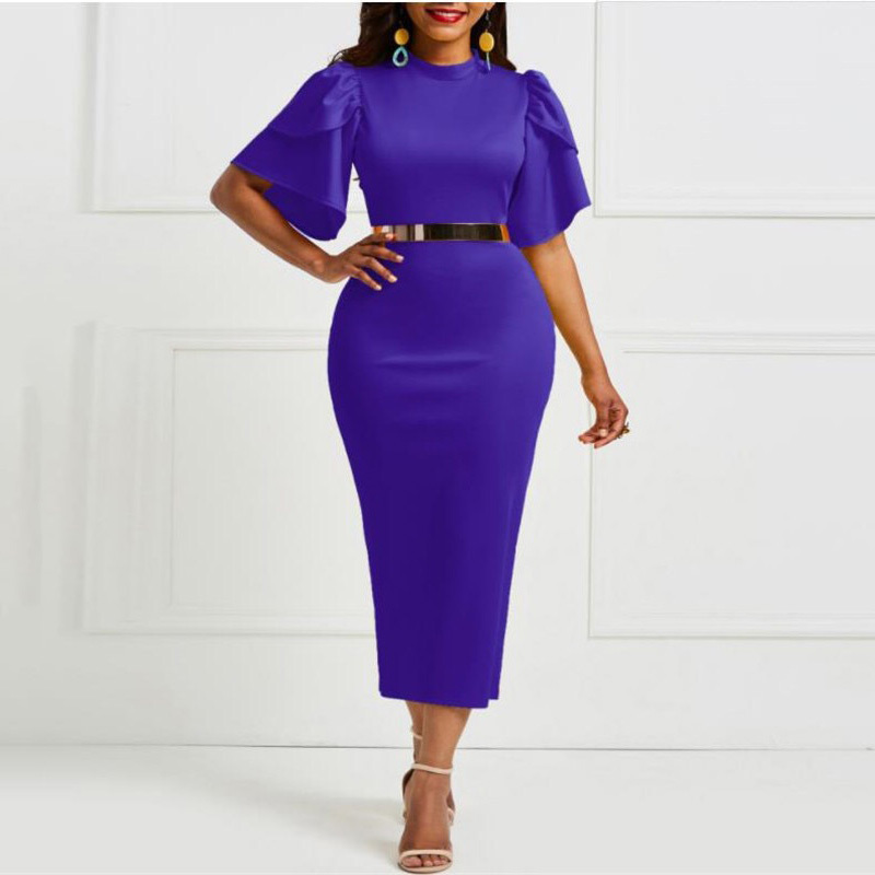 Elegant Dress Women For Wedding Party Wear Bodycon Ankle Length Solid Puff Sleeve Evening Night Dinner Vestidos Mujer 210510