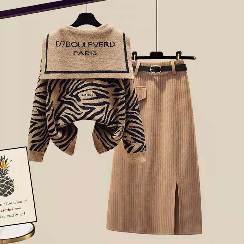 fashion knit two pieces deisnged zebra print tops pullover+ knee dress casual wear versatile soft sweater autumn winter, Customized specifications need to be com
fashion knit two pieces deisnged zebra print tops pullover+ knee dress casual wear versatile soft sweater autumn winter, Customized specifications need to be com