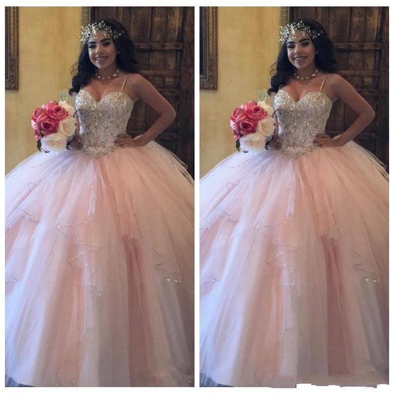 Blush Pink Gorgeous Plus Size Ball Gown Quinceanera Dresses Beaded Layered Tulle Ruffles Floor Length Prom Gowns Formal Evening Party Dress Vestidos D