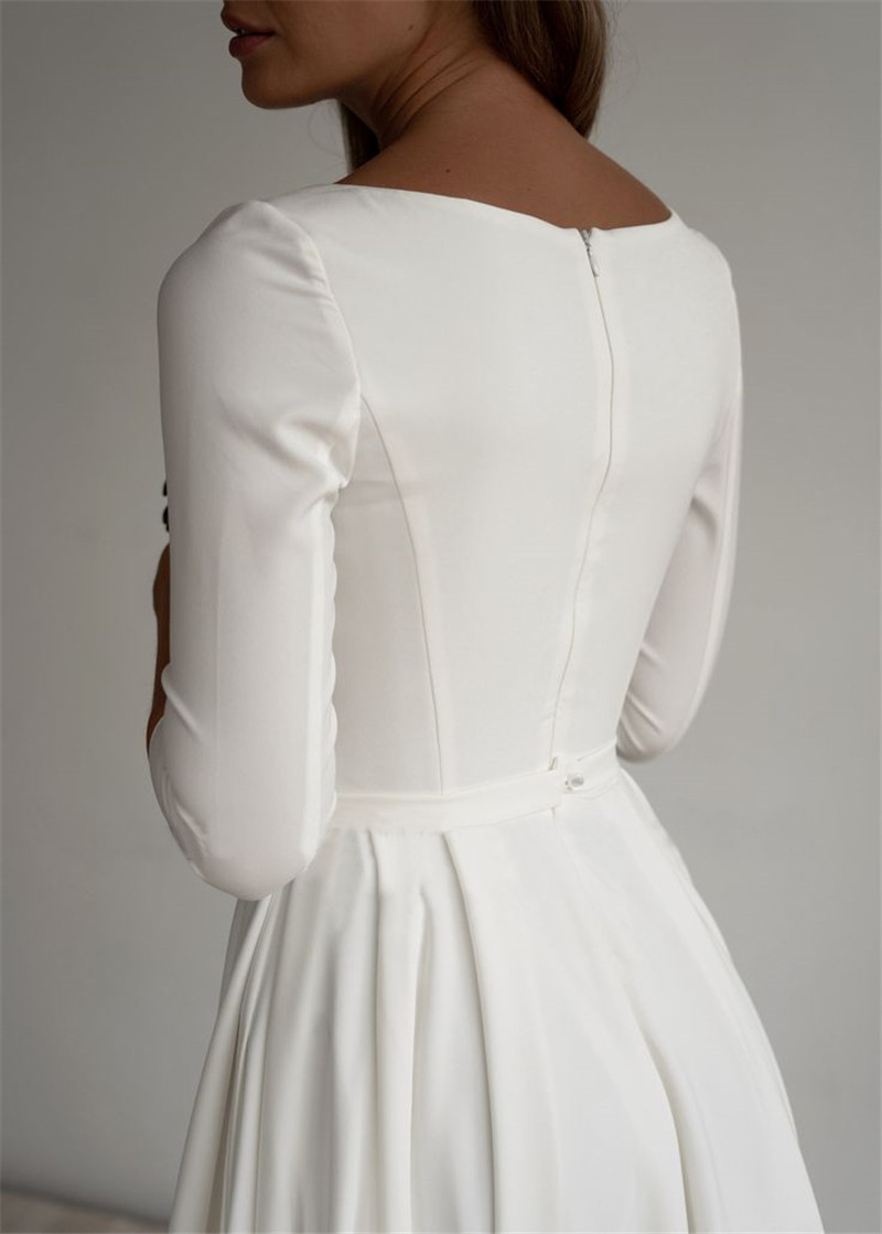 Simple Wedding Dress Long Sleeves A Line Crepe Boat Neck Elegant Bridal Dresses With Pockets Plus Size robe de mariee Free shipping