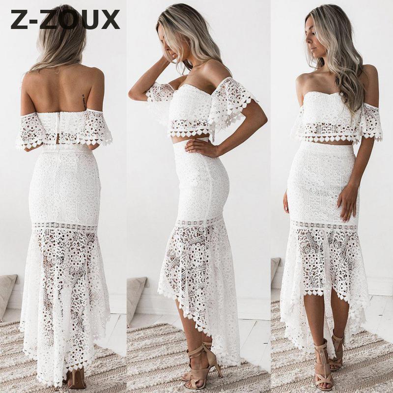 Women's Sets Strapless Short Top With Irregular Pencil Skirt Lace Two Piece Set Suit Women 2 Spring 210513